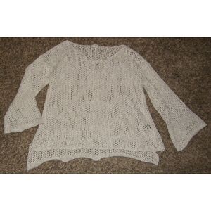 POL Oatmeal Sz Medium Open Knit Crochet Roomy High Low Long Bell Sleeves Sweater